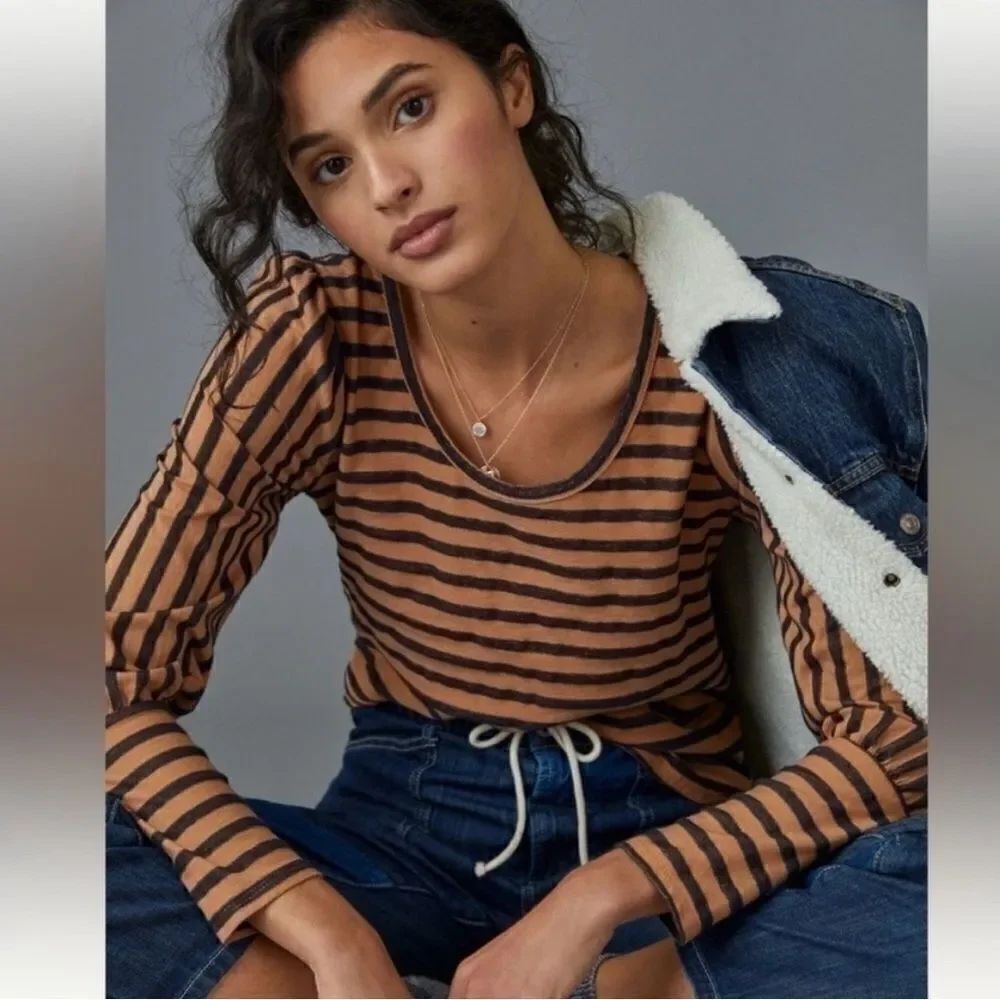 Romantic Anthropologie Amadi Sylvia Striped
Puffed Sleeve Shirt | Size: XS